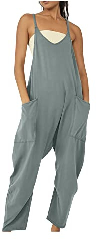 SMIDOW Jumpsuit For Women Dressy Casual Loose Sleeveless Spaghetti Strap Stretchy Wide Leg Long Pant Romper With Pockets, #012 Green, S