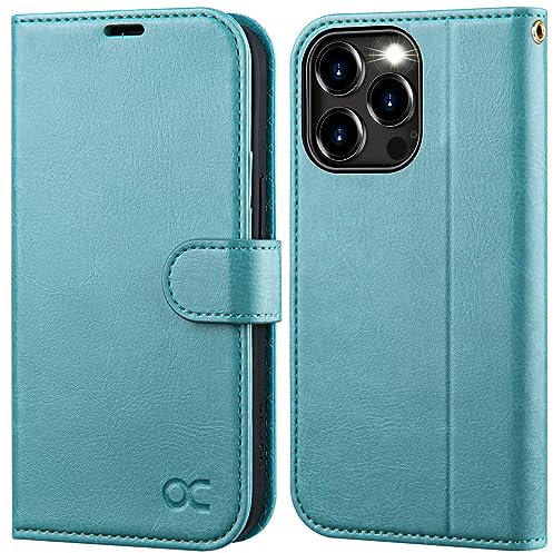 OCASE iPhone 15 Pro Max Hülle Handyhülle [Premium PU Leder] [Kartenfach] [Standfunktion] RFID Schutzhülle Klapphülle Handytasche Lederhülle Kompatibel für iPhone 15 Pro Max Blauer See