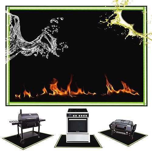 plrosnmy Untergrillmatte für Outdoor-Grill, feuerfeste Grill-Bodenmatten mit reflektierendem Rand, öldichte, wasserdichte Deck- und Terrassen-Grillschutzmatte, Feuerstelle, schwere Matte für den