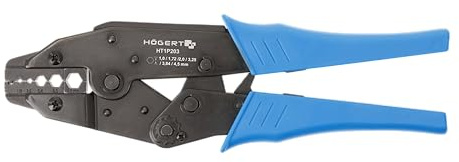 HÖGERT TECHNIK Crimptång KOAX – 1,0–4,5 mm² – med spärrmekanism och presskraftjustering – precisionsverktyg för kabeländhylsor – 225 mm – ergonomiskt