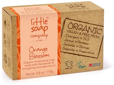 Little Soap Company Organic Range - Orange Blossom Soap Bar (110g) | Vegan, Natural, Cruelty Free, Eco Friendly Face, Body & Hand Soap | Sweet Orange, Rose & Neroli Essential Oils | No SLS or Parabens
