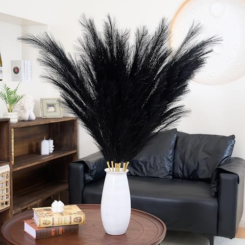 penepico Premium Künstliches Pampasgras in Schwarz, hoch, 8 Stück, 110 cm, Ohne Montage,große künstliche Pampasblumen, flauschig, Fluffige Federblumen für Modernes & Gothic Interior