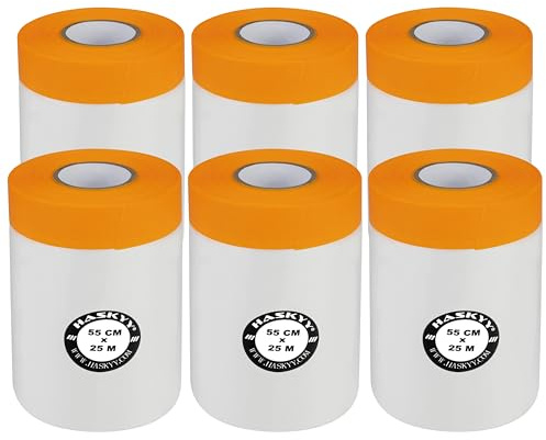 HASKYY Malerkrepp Abdeckfolie Klebeband Lackschutzfolie Malerfolie Kombiniertes Goldband,Innen-und Außenanstriche,UV-Schutz,scharfe Farbkanten,Selbstklebende Malerfolie-Große Auswahl(6, 55cm x 25m)