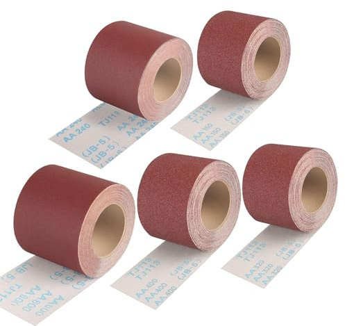 HL-YMXQ Rollo de tela de esmeril, 5 rollos de papel de lija abrasivo de grano surtido para carpintería automotriz pulido de metal, grano 150, 240, 320, 400, 600 por rollo, 6 metros (sin caja)