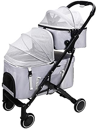 Doppelschichtiger Hunde-Kinderwagen für zwei Katzen oder Hunde – Premium Haustier-Kinderwagen mit abnehmbarem Transportwagen für zwei oder mehrere Haustiere