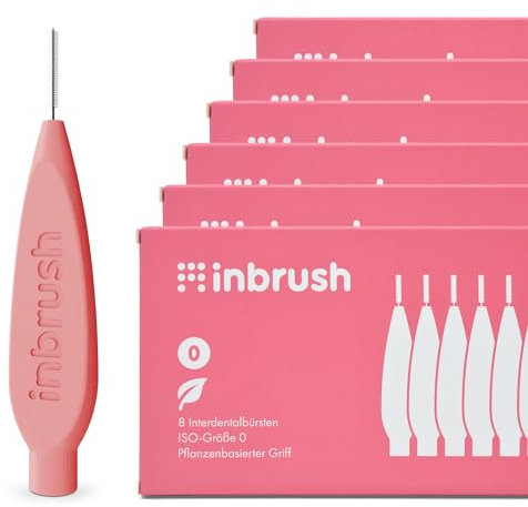 inbrush Interdentalbürsten Sparpack | 48 Stück, ISO-Größe 0 (Rosa) für enge Zahnzwischenräume | Plastikfreier Griff und Verpackung | Mit praktischem Aufsteller