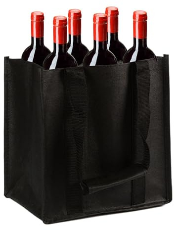 shpuuyy Flaskhållare, flaskväskor för vin, icke-vävd vinhållare för 6 flaskor, återanvändbart fack, svart bärväskhållare med bärhandtag för resor camping picknick (27 x 27 x 18 cm) , Svart, Refer to