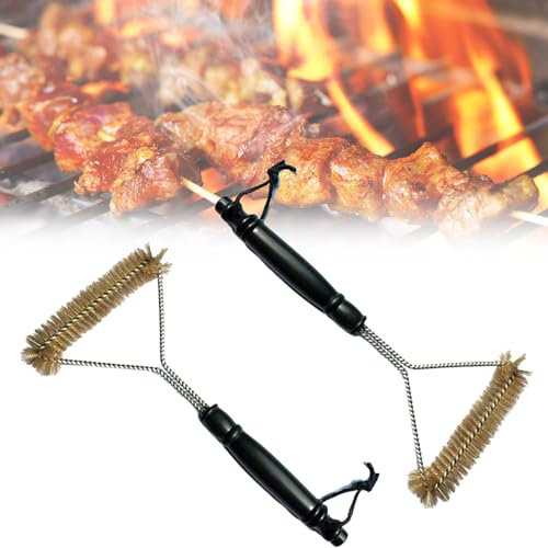 2 Pièces Laiton Brosse Barbecue Brosse de Grille de Barbecue avec Poignée D'isolation Thermique 360° Barbecue Brosse de Nettoyage pour Gril pour Grill à gaz/Charbon de Bois,Barbecue en Fonte