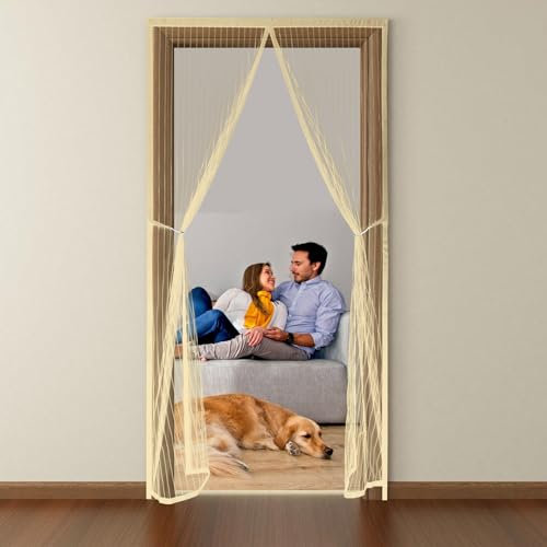 Hellgelb Fliegengitter Magnet Balkontür 90x200cm, Insektenschutz Anti-Moskito, Fliegengitter für Balkontür Verschiedene Größen, mit Klettband, Fliegengittertür für Fenster und Türen