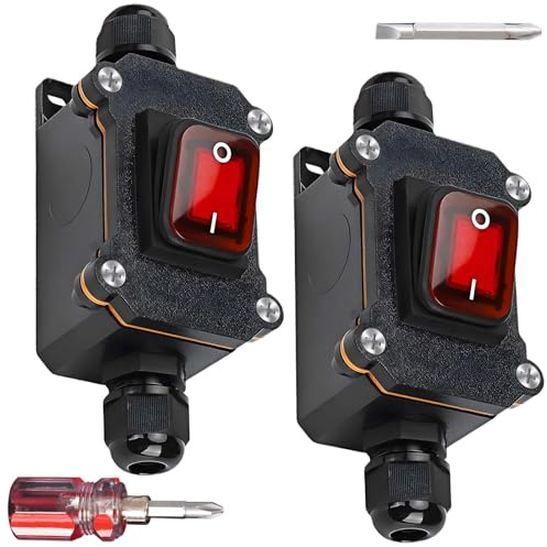 2 Stück Wasserdichter Inline Schalter 12V 20A, 12V DPST 4 Polig Schalter Kabelschalter, Schalter 12V Wasserdicht IP67 Mit Schraubendreher, Maschinenschalter Switch, Inline Schalter Wasserdicht(20A)