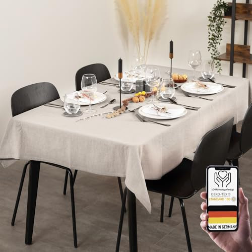 chambry Premium Tischdecke 100% Leinen Stonewashed - Handarbeit Made in Germany - hochwertige und nachhaltige Tischwäsche aus Naturmaterial - Sand 120cm x 180cm