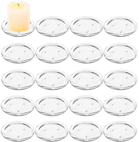 MUXHEL 24PCS Glass Candle Holder 10 cm Round Glass Candle Plate Clear Candle Holders for Pillar Candles Transparent Candle Plates and Trays candle Stand for Wedding Party Home Decor