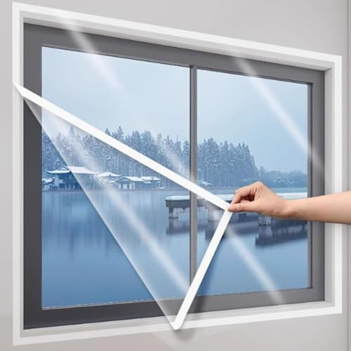 Película aislante transparente para ventanas de 105 x 200 cm, lámina aislante transparente para aislamiento térmico de ventanas, incluye cinta adhesiva de doble cara para una fácil instalación