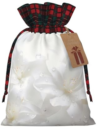 PHAYAH Reinweiße Staubblätter mit Kordelzug, Jute, Geschenkbeutel, Aufbewahrungstasche, geeignet für Weihnachten, Geburtstagsparty