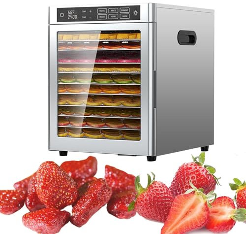 Secadora de alimentos deshidratados de acero inoxidable | Deshidratadores para frutas y cecina | Temporizador de 24 horas y ajuste de temperatura | Secadora de cecina, hierbas, carne, res, frutas y