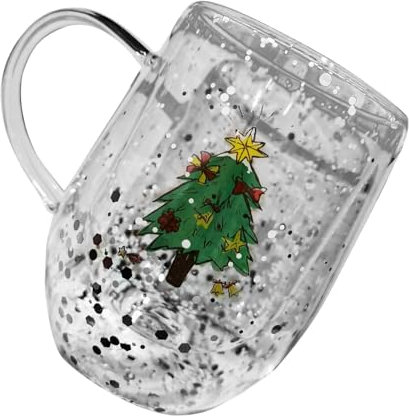 Isolierter Weihnachtsbecher aus Glas, transparent, 300 ml, Wasserbecher für Zuhause oder Büro