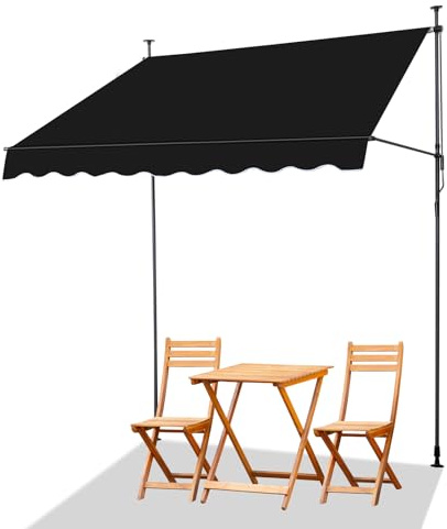 LEADZM Klemmmarkise Balkonmarkise 200x150 cm Schwarz | Ohne Bohren Mit Handkurbel, Wasserdichter UV-Beständiger Sonnenschutz, Höhenverstellbar Für Terrasse, Balkon, Garten & Laden