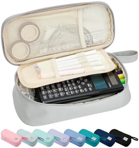 SPACEMATE Federmäppchen, Schulbedarf für Mädchen und Jungen, großes Fassungsvermögen, ästhetisches Federmäppchen, einfacher Reißverschluss, Schreibwarentasche für Damen, Herren, Erwachsene, Hellgrau