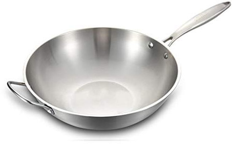Padella wok in acciaio inox, wok in acciaio al carbonio, padella antiaderente non rivestita, resistente ai graffi, pentola da cucina per induzione elettrica e fornelli a gas (32 cm) -A