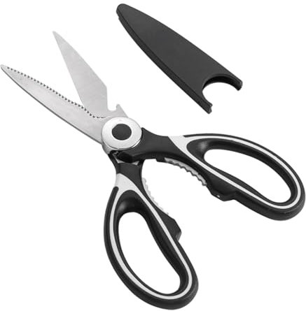 Forbici da cucina multifunzione in acciaio inox, manico ergonomico, 21 cm, apribottiglie integrato e schiaccianoci, con tappo protettivo, perfetto per qualsiasi cucina