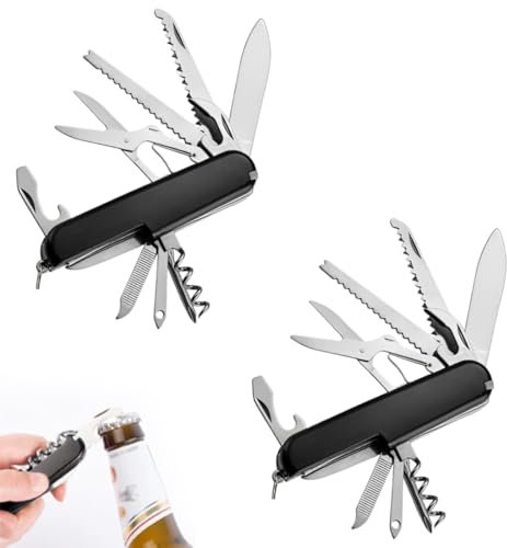 2 Pezzi Coltellino tascabile coltello pieghevole Coltellino Svizzero,coltello tascabile coltello multiuso Campeggio,mini coltello 11 Funzioni（Nero）