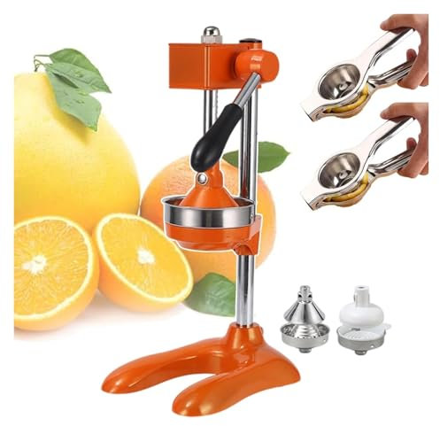 Exprimidor de Cítricos Profesional, Exprimidor manual de limón de acero inoxidable con mango | Ideal for naranjas y sandías(Orange)