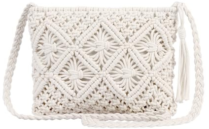 Apradas White Beach Shoulder Bag for Women Straw Messenger Bag with Strap Zipper Handwoven Crossbody Purse Crochet Handbags Cross Body Bag Woven Cross Shoulder Beach Bag for Beach Daily Use Holiday