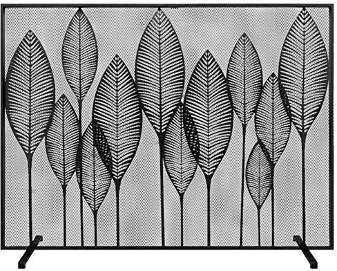 Pare-feu de cheminée Plat Noir, décoration de Feuilles avec Maille résistante, autoportant pour Foyer/Foyer/cheminée, 3