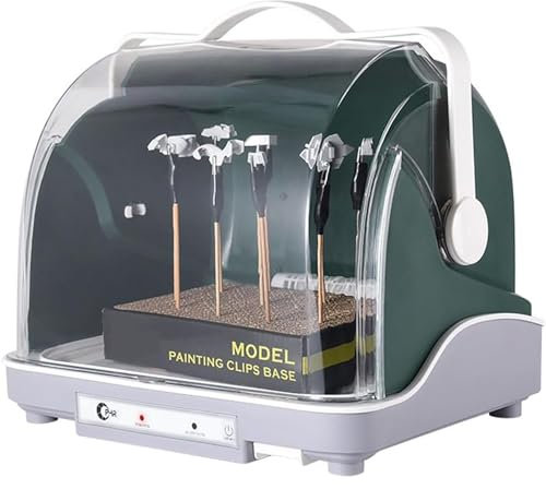 XRSMOU Kit De Cabine De Pulvérisation D'aérographe,Cabine Sèche D'aérographe Électrique, avec Mode d'air Froid,Couvercle Anti-poussière Transparent, pour L'artisanat De Modèle De Peinture