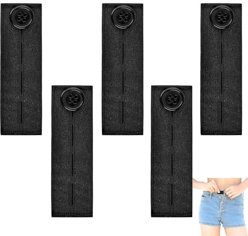 SSHUIKKAI 5 Stück Hosenbunderweiterung, Knopfverlängerung für Hosen, Hosenerweiterung Schwangerschaft, Hosenknopf Verlängerung, für Jeans Und Röcke, Bequeme Metallknöpfe(Schwarz)