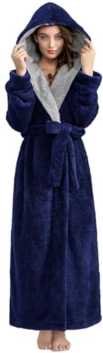 ZFSOCK Accappatoio Donna Microfibra Lunga: Accappatoio in Pile Morbido con Cappuccio Vestaglia Invernale Pesante con Cintura Tasche per Casa Spa Hotel Regalo di Natale - Blu Navy XL