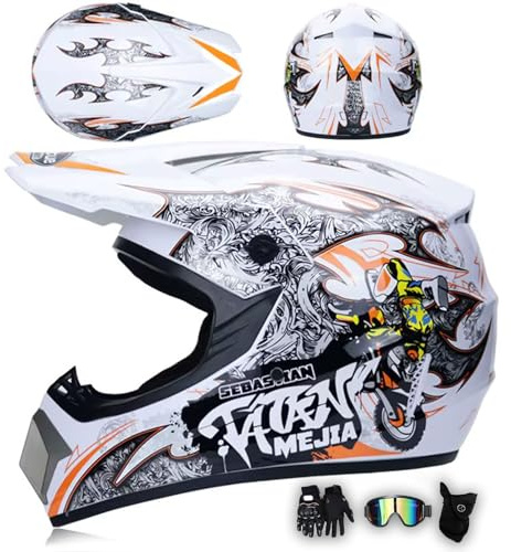 MODRYER Casco De Motocross ECE para Hombre Casco Integral para ATV Casco Todoterreno para Moto De Nieve Moto De Barro con Forro Lavable Extraíble Gafas Guantes Y Máscara,H-M
