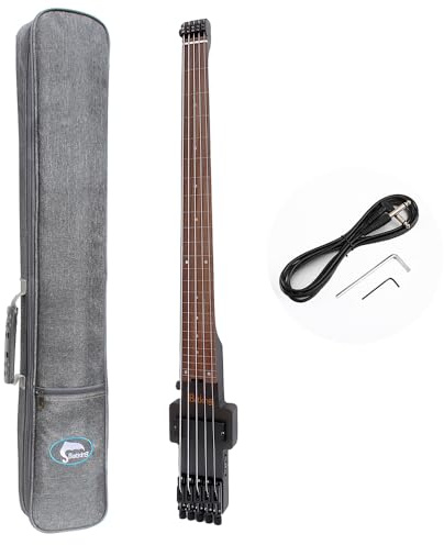 Reise-Bassgitarre, elektrischer Headless-Bass, 5 Saiten, bundloser E-Bass mit Gigbag Wire Truss Road in Schwarz (TBH03)