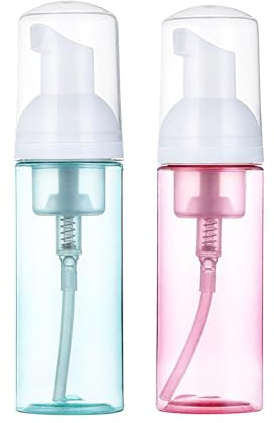 2 Pack 50ml Foam Pump Bottles – Travel Size Mousse & Foam Soap Dispensers, Clear Plastic Refillable Containers for Face Wash, Shampoo, Lotion, Skincare & Hair Care