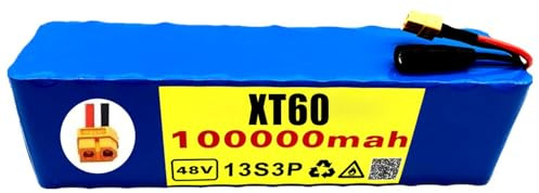 Batería de Litio For Bicicleta Eléctrica de 48 V Y 100 Ah Batería Recargable de Iones de Litio Batería de Bicicleta Batería Eléctrica Scooter Eléctrico con Cargador XT60 Plug,48V 100Ah