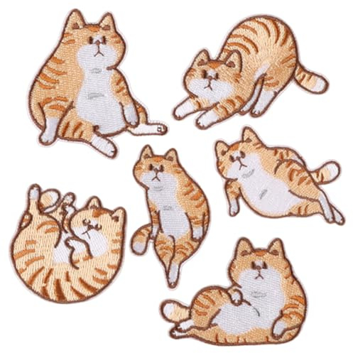 6 Stück Katze Aufnäher Patches Zum Aufbügeln und Aufnaehen, Bügelbilder Flicken für Kleidung, Jeans, Hut, Niedliche Katzen Motive