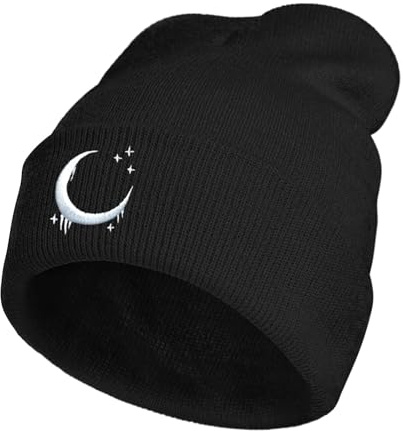 CharmBurst Goth Bestickte Beanie Strickmütze Für Männer Und Frauen, Wintermütze Mit Schädel Motiv, Warme Strickmütze, Y2K Grunge Style, Winter Beanie