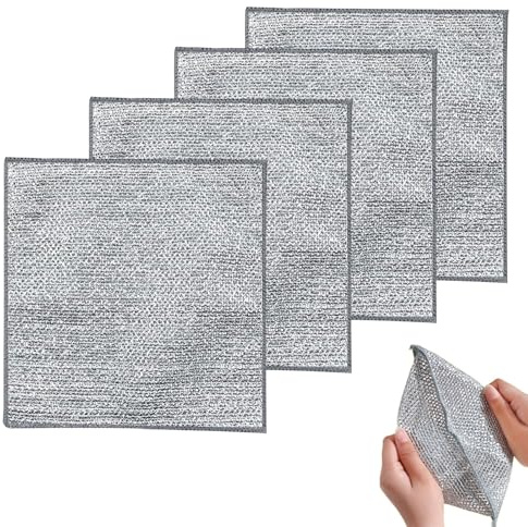 Wire Dishwashing Cloth Non Scratch Dish Scrubbing Cloth，Multipurpose Wire Dishwashing Rags for Wet and Dry Free Washable Duster for Home,Kitchen (4)