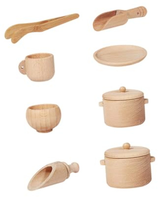 FUNOMOCYA Set de Vaisselle Bois Sensoriel pour Jeu Imitation Cuisine Garçon Fille Développement Motricité Fine