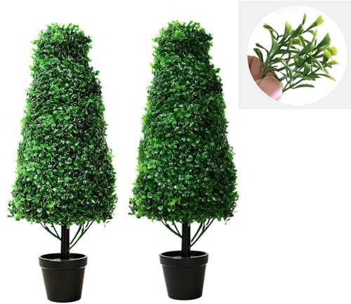 Tower Trees Artificial Indoor, 3FT Tall Faux Tree with Two Planters, Artificial Plants with Metal Trunk Windproof Lifelike Leaves, Pyramid Living Room Plants Indoor for Home Office Bedroom