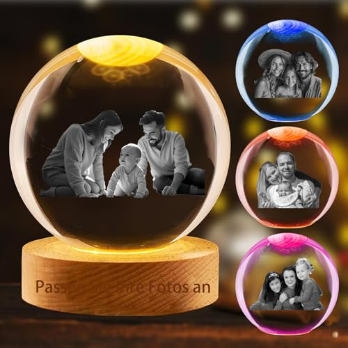 Personalisierte Schneemann-Foto-Schneekugeln, benutzerdefinierte leuchtende Kristallkugeln – lasergeätztes Bild, Familien-Weihnachtsschneeball (Schneeball 1)