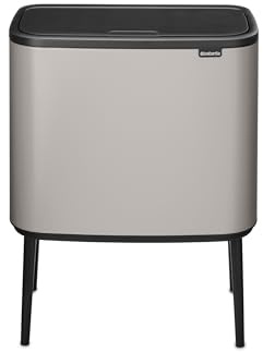 Brabantia Poubelle Bo Touch 36L (Gris clair) – Poubelle cuisine compacte à ouverture automatique soft-touch – Système de tri des déchets avec seau amovible – Sacs-poubelle PerfectFit gratuits inclus