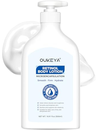 OUKEYA Retinol Body Lotion 500ml, Fuktgivande Bodylotion med Retinol och Vitamin E för Mjuk Hud, Daglig Bodylotion med Växtbaserade Extrakt, Stor Förpackning
