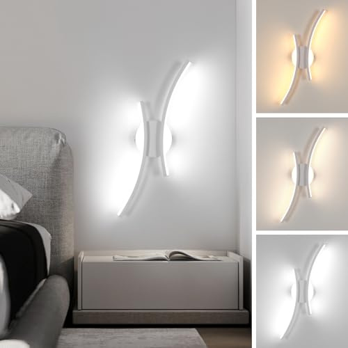 Mckalen Applique LED da Parete Moderno, 3 Temperature 3000K/4500K/6500K, 11W 1237LM Lampada a Muro in Acrilico per Soggiorno, Camera da Letto, Corridoio, Bianco