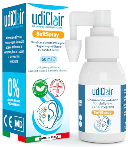 Spray Auriculaire pour Bouchon de Cérumen 50ml - UdiClair SoftSpray Dissolution Rapide Élimine en Douceur l'Excès de Cérumen - Solution Isotonique à La Camomille pour Adulte et Enfant