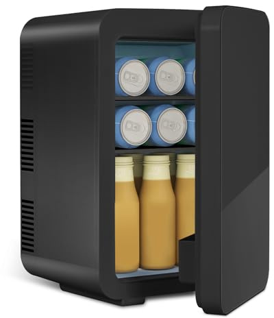 ARTETHYS Mini Fridge for Bedrooms, 10L Small Portable Car Fridges | Skincare Beauty Refrigerator with Glass Door, Cooler and Warmer, AC DC Power, Drinks, Makeup, Travel, Office, Glossy Black