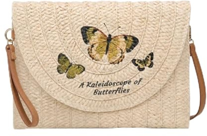 WOODONLY Straw Painted Clutch for Women – Woven Summer Beach Shoulder Bag, Raffia Evening Bag, Envelope Handbags
