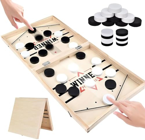 FAYHETG 2-i-1 interaktion slangbella schack brädspel av trä lufthockeybord shuffleboard för familjefester fester med vänner fritid på kontoret och som present