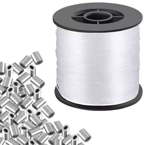 Gusmigus 0,8 mm x 200 m Fil de Peche Transparent Nylon Ultra Resistant avec 100 Manchons Aluminium pour Pêche Bricolage Bijoux et Artisanat