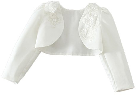 Snowskite Little Girls White Long Sleeves Satin Flower Girl Bolero Jacket Cover 4